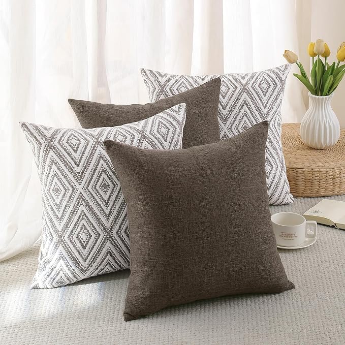 HPUK Throw Pillow Covers 18x18 Inch Set of 4, Linen Decorative Pillow Covers, Accent Cushion Covers for Couch Sofa Bed Bedroom Living Room Décor, Natural