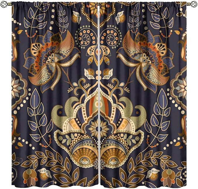 Bohemian Printed Curtains, Tribal Abstract Floral and Botanical Pattern Window Treatments, Blackout Curtains for Bedrooms, Living Rooms, Kitchens Offices72X63 Inch