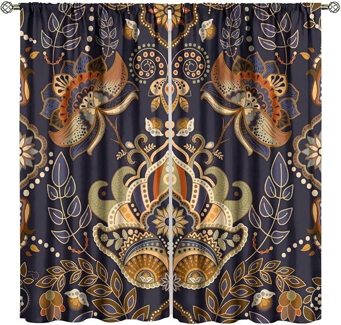 Bohemian Printed Curtains, Tribal Abstract Floral and Botanical Pattern Window Treatments, Blackout Curtains for Bedrooms, Living Rooms, Kitchens Offices52X84 Inch