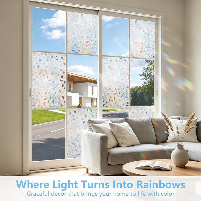 LEMON CLOUD Decorative Window Film, Stained Window Privacy Film, Frosted Glass Static Cling for Glass Door Home, 3D Rubble Design (35.4 x 157.4 Inch)