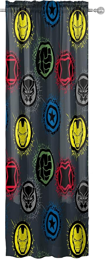 Jay Franco Window Curtains for Kids Bedroom 4-Piece Drape Set with 2 Tiebacks, Grey - Marvel Comics, 42" W x 63" L (Pack of 2)