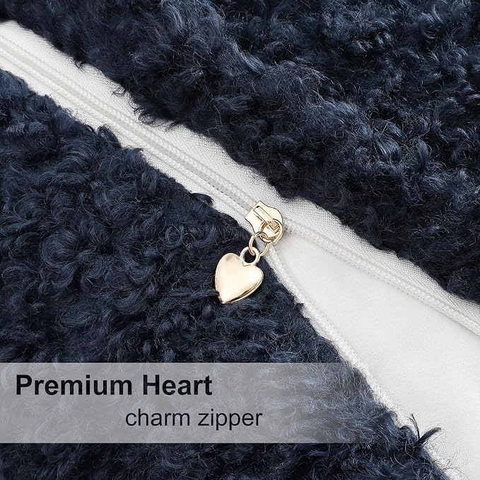 decorUhome Pack of 2 Throw Pillow Covers 26x26 Inch, Faux Fur Decorative Sherpa Pillow Covers Fuzzy Accent Soft Sheepskin Fleece Pillow Cases for Couch Living Room Bed, Navy Blue