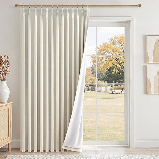 102 inch Long Natural Pinch Pleated 100% Blackout Curtains,Luxury Linen Curtains with Hooks for Patio Large Window Living Room Track System for Bedroomm,Thermal Insulated Drapes 1 Panel 72"Wx102"L