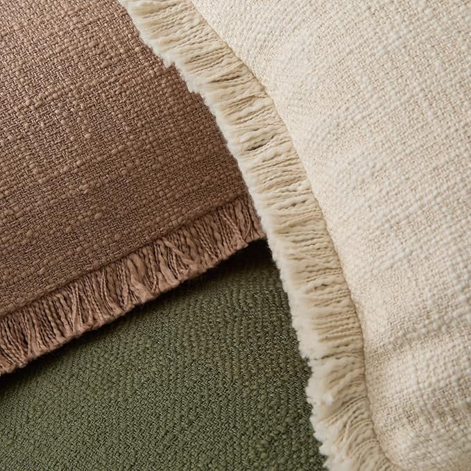 Kevin Textile 14x24 Inch Lumbar Pillow Cover 1 Pack Boho Fringe Decorative Rectangle Cushion Case with Tassels Neutral Cotton Woven Textured Farmhouse for Living Room Couch Sofa Bed, Khaki Brown