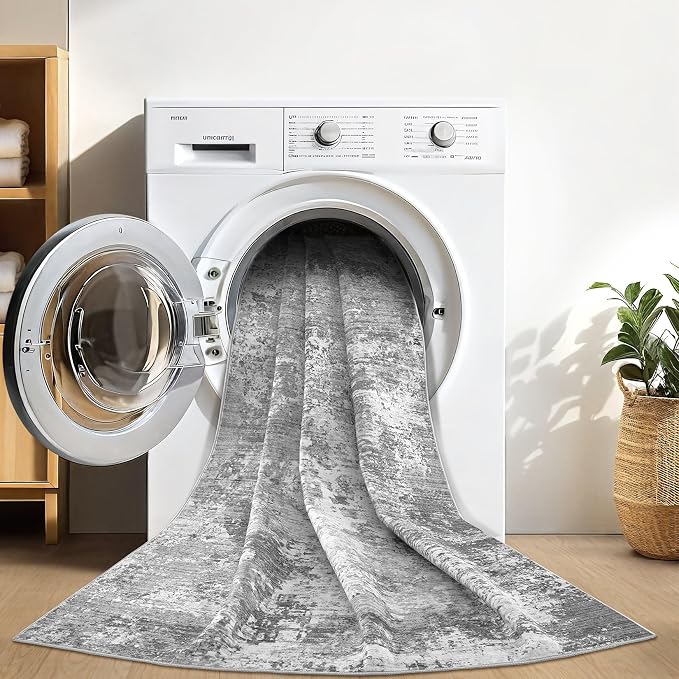 Area Rugs 6x9 Living Room: Washable Large Abstract Modern Neutral Soft Rug Stain Resistant Non-Slip Backing Carpet for Bedroom Dining Room Indoor Nursery Dorm Home Office Decor - Light Grey