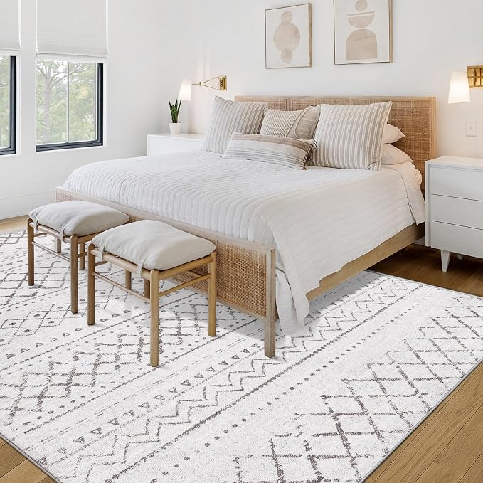 Area Rug for Living Room 6x9: Large Washable Boho Moroccan Rugs Geometric Neutral Rug, Non-Slip Foldable Morden Farmhouse Indoor Floor Carpet for Bedroom Dining Table Home(Dark Grey,6X9)
