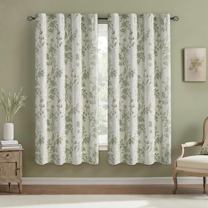 Floral Blackout Curtains Sage Green Printed Curtains Floral Blackout Curtains Farmhouse Boho Cottagecore Spring Curtains for Bedroom Modern Living Room