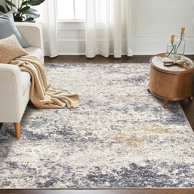 LOVORAL Area Rugs for Living Room: 5x8 Washable Neutral Abstract Rug for Bedroom Large Soft Modern Dining Room Rugs Indoor Floor Low Pile Carpet for Home Office Nursery - Blue Grey