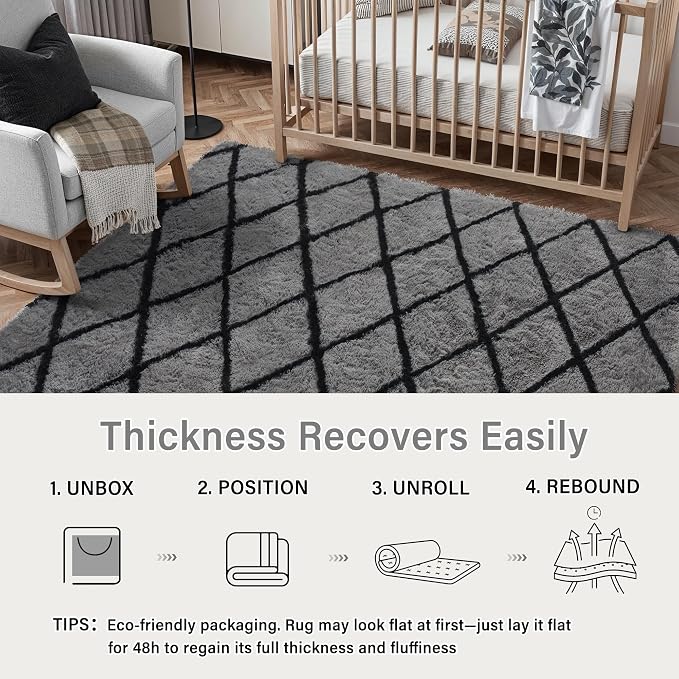 PureCozy 5x7 Checkered Rug for Living Room Grey and White Modern Soft Area Rug Fluffy Non-Slip Carpet for Bedroom Playroom Home Aesthetic Decor