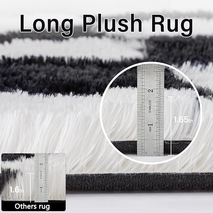 PureCozy Checkered Rug 9x12 for Living Room, Black and White Modern Shag Rugs Super Soft Washable Indoor Office Fuzzy Carpet Non-Slip Fluffy Rugs for Bedroom Home Aesthetic Decor