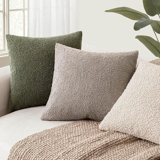 Foindtower Pack of 2 Textured Boucle Throw Pillow Covers Accent Solid Decorative Lumbar Pillow Cases Cozy Couch Cushion Case for Chair Sofa Bedroom Living Room Home Decor 12x20 Inch Light Taupe