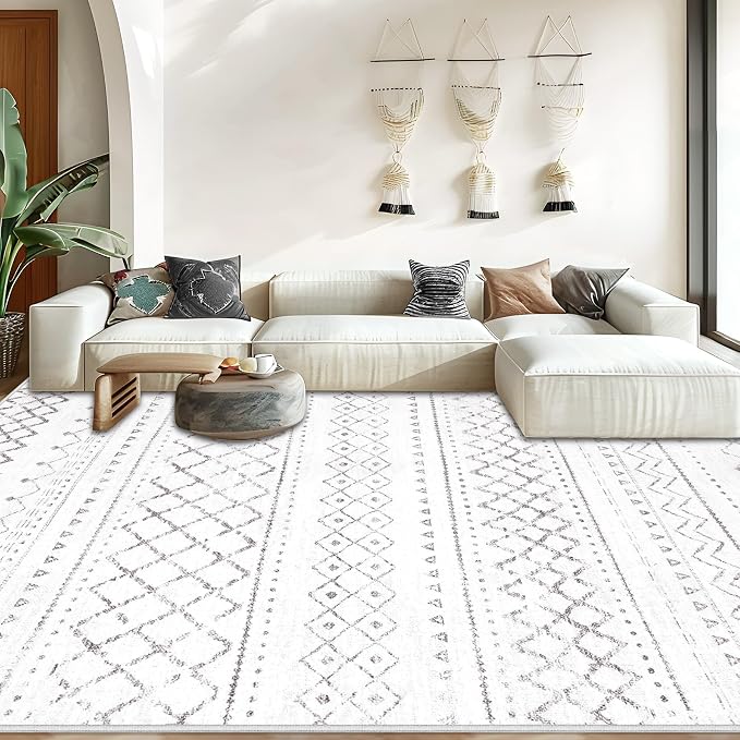 Area Rug Living Room Rugs 8x10 - Large Soft Boho Geometric Rug, Non-Slip Foldable Washable Rugs Non Shedding Morden Indoor Floor Carpet for Bedroom Office Dining Room (Dark Grey,8' x 10')