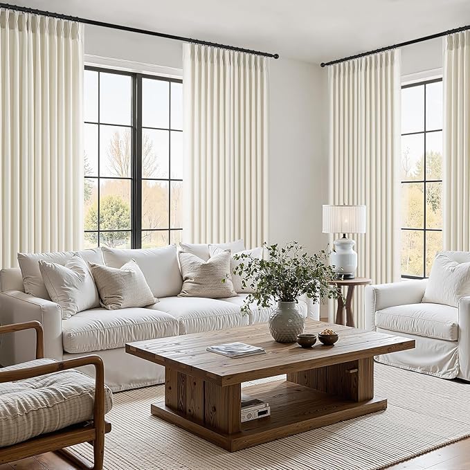 108 Inch Pinch Pleated Curtains 2 Panels,Birch Semi Sheer Curtains with Pleated Hooks Back Tab for Track System,Extra Long 9ft Curtain for Living Room Bedroom,40x108