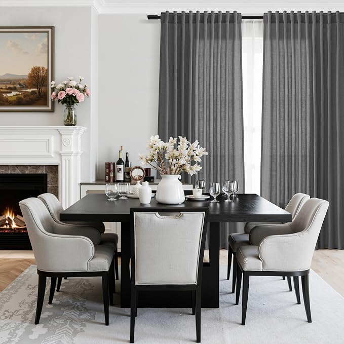 Blazer Grey Linen Curtains 84 Inches Long 2 Panels Set Back Tab Rod Pocket Dark Grey Living Room Curtain Farmhouse Modern Light Filtering Drapes for Bedroom Home Decor 52 Inch Width x 84 Inch Length