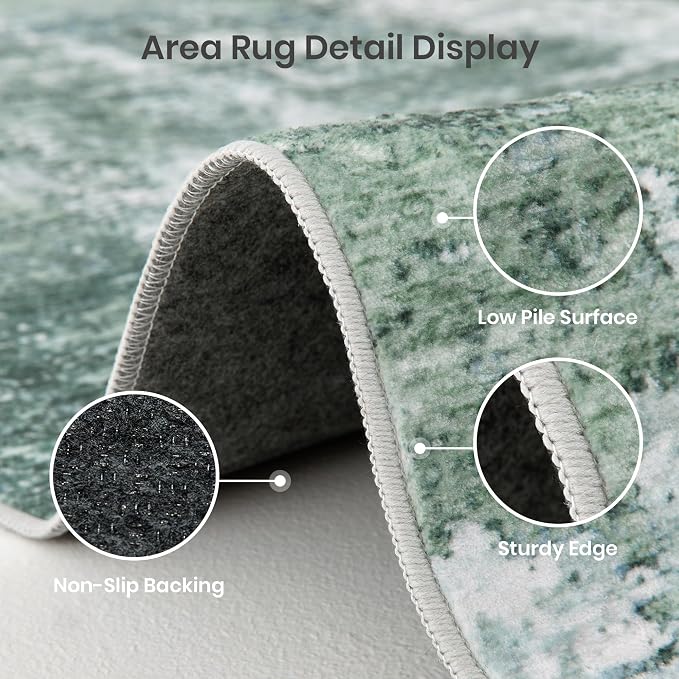 Valenrug Washable Rugs 4x6 - Stain Resistant 4x6 Area Rugs for Living Room, Non Slip Backing Abstract Rugs for Bedroom, Folable Machine Washable Area Rug(4'x6', Sage Green)