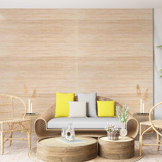 Art3d 48 x 96 Inch Natural Bamboo Wall Panel for Interior Wall Decor, Flexible Pole Wrap Wainscoting Wall Cladding Paneling for Living Room, Bedroom, Office, Kitchen Island, 2-Pack, Light-carbonized