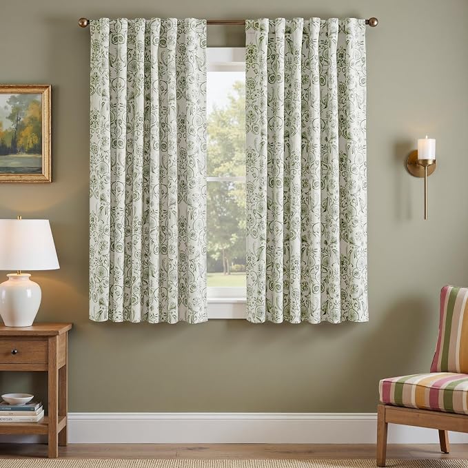 jinchan Floral Blackout Curtains for Bedroom Living Room 63 Inch Length Farmhouse Curtains Room Darkening Vintage Short Drapes Traditional Rod Pocket Window Treatment 2 Panels Set Sage Green on Beige