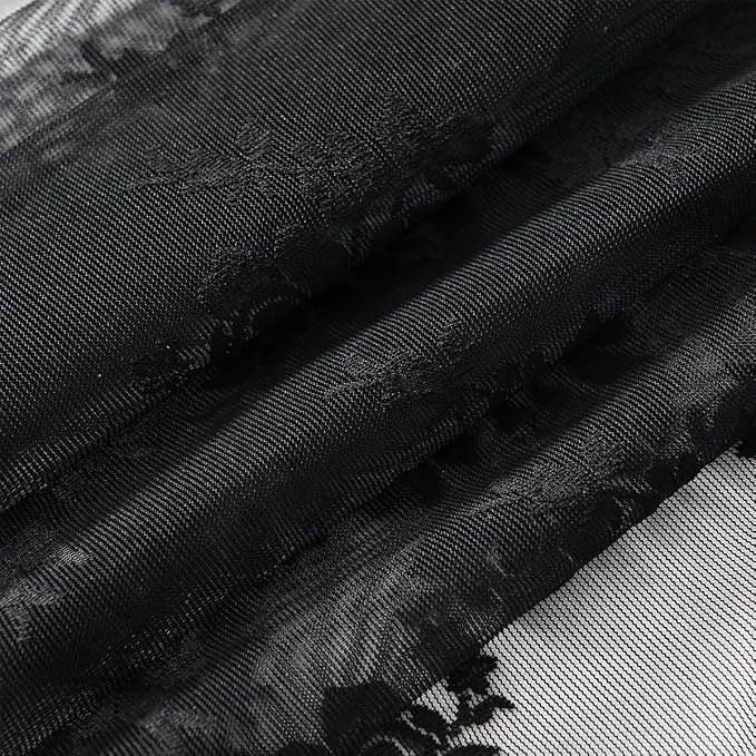 Kotile Black Lace Curtains 108 Inches Long, Vintage Floral Gothic Black Sheer Curtains for Living Room, Rod Pocket Privacy Sheer Lace Curtain 2 Panels Set, 52 x 108 Inch