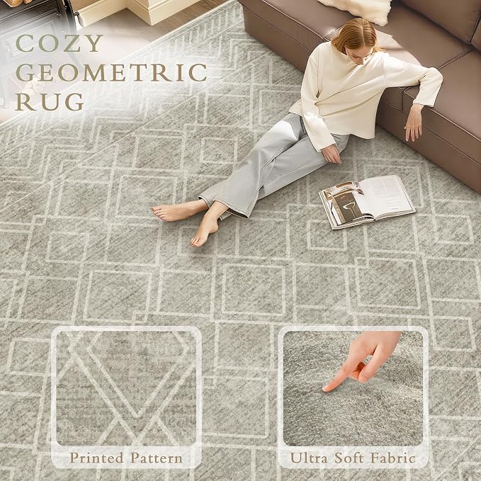 Area Rugs 8x10 Living Room Rug: Washable Geometric Moroccan Neutral Rugs Boho Modern Non Slip Area Rug Large Soft Indoor Floor Low Pile Carpet for Bedroom Dining Room Home Office (Brown, 8'x10')