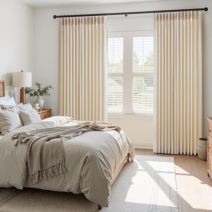 105 Inch Curtains 2 Panels Set,Two Packs Pinch Pleat Back Tab Linen Window Semi Sheer Privacy Thick Decorative Curtain Drapes for Living Room Bedroom,40x105 in Long,Beige