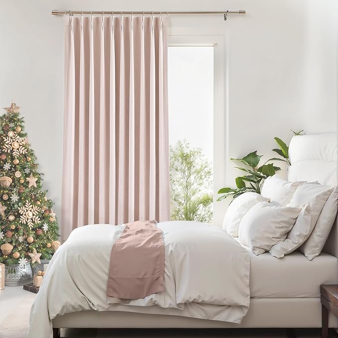 Central Park Pink Pinch Pleat Full Blackout Curtain Panel 112 Inches Long Thermal Insulated Drapery with Blackout Liner for Farmhouse Bedroom Window Treatment Sets with Hooks, 60"x112"x1