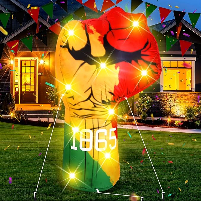 VIHOSE 6 ft Juneteenth Inflatables Decorations Black Freedom Fist Shape Inflatable Large Pre-lit Blow up Fight Fist Freedom Day Blow up for Happy Juneteenth African American Party Decoration