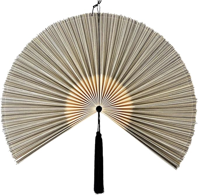 ChumDecor Fan Wall Decor, Japanese Giant Fan, Large Bamboo Fan Wall Art for Boho Hanging Headboard, Decorative Folding Fans for Over Bed, Asia Trending (Gray 31inch)