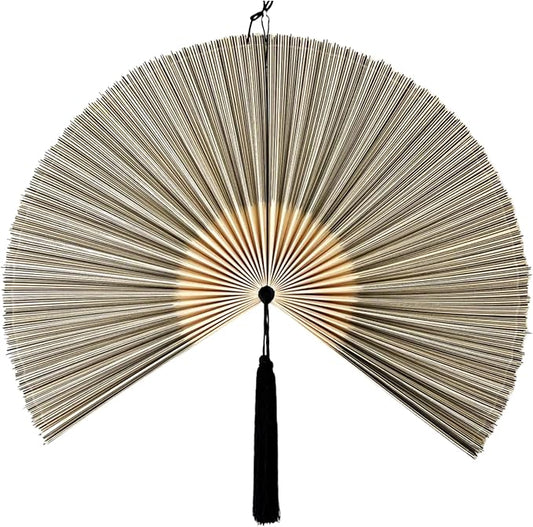 ChumDecor Fan Wall Decor, Japanese Giant Fan, Large Bamboo Fan Wall Art for Boho Hanging Headboard, Decorative Folding Fans for Over Bed, Asia Trending (Gray 31inch)