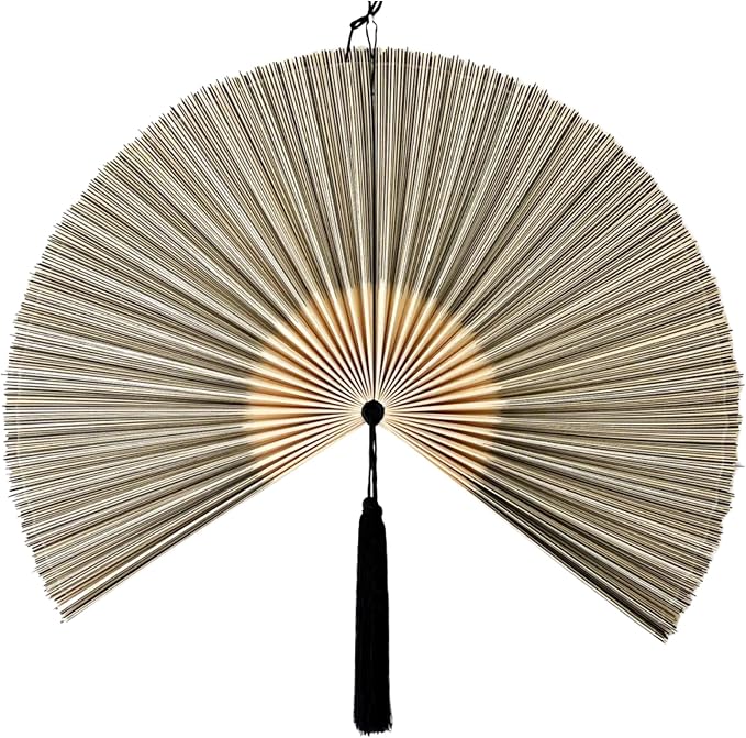 ChumDecor Fan Wall Decor, Japanese Giant Fan, Large Bamboo Fan Wall Art For Boho Hanging Headboard, Decorative Folding Fans For Over Bed, Asia Trending (Gray 48inch)
