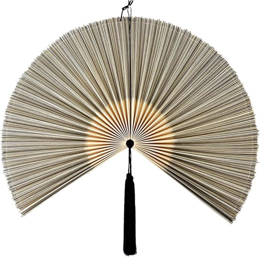 ChumDecor Fan Wall Decor, Japanese Giant Fan, Large Bamboo Fan Wall Art For Boho Hanging Headboard, Decorative Folding Fans For Over Bed, Asia Trending (Gray 48inch)