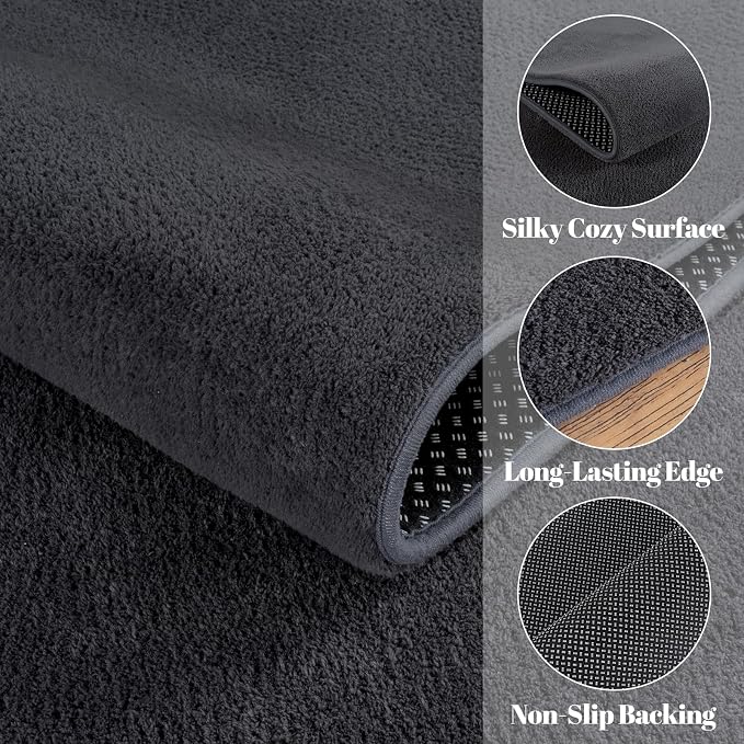 qulint Modern Rug for Bedroom 4x6, Dark Grey Thickened Memory-Foam Indoor Rug Soft Washable Area Rug for Living Room, Minimalist Non Slip Carpet for Boys Girls Kid Room Nursery Office Home Decor