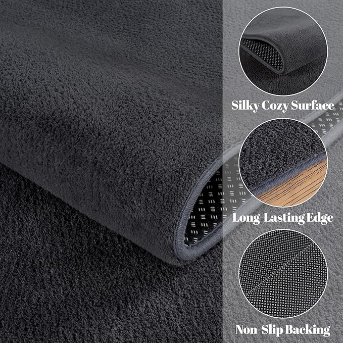qulint Living Room Area Rugs 6x9, Modern Large Carpet for Bedroom Dark Grey Washable Thickened Memory-Foam Indoor Rug, Minimalist Solid Non Slip Carpet for Boys Girls Kid Room Office Dorm Home Decor