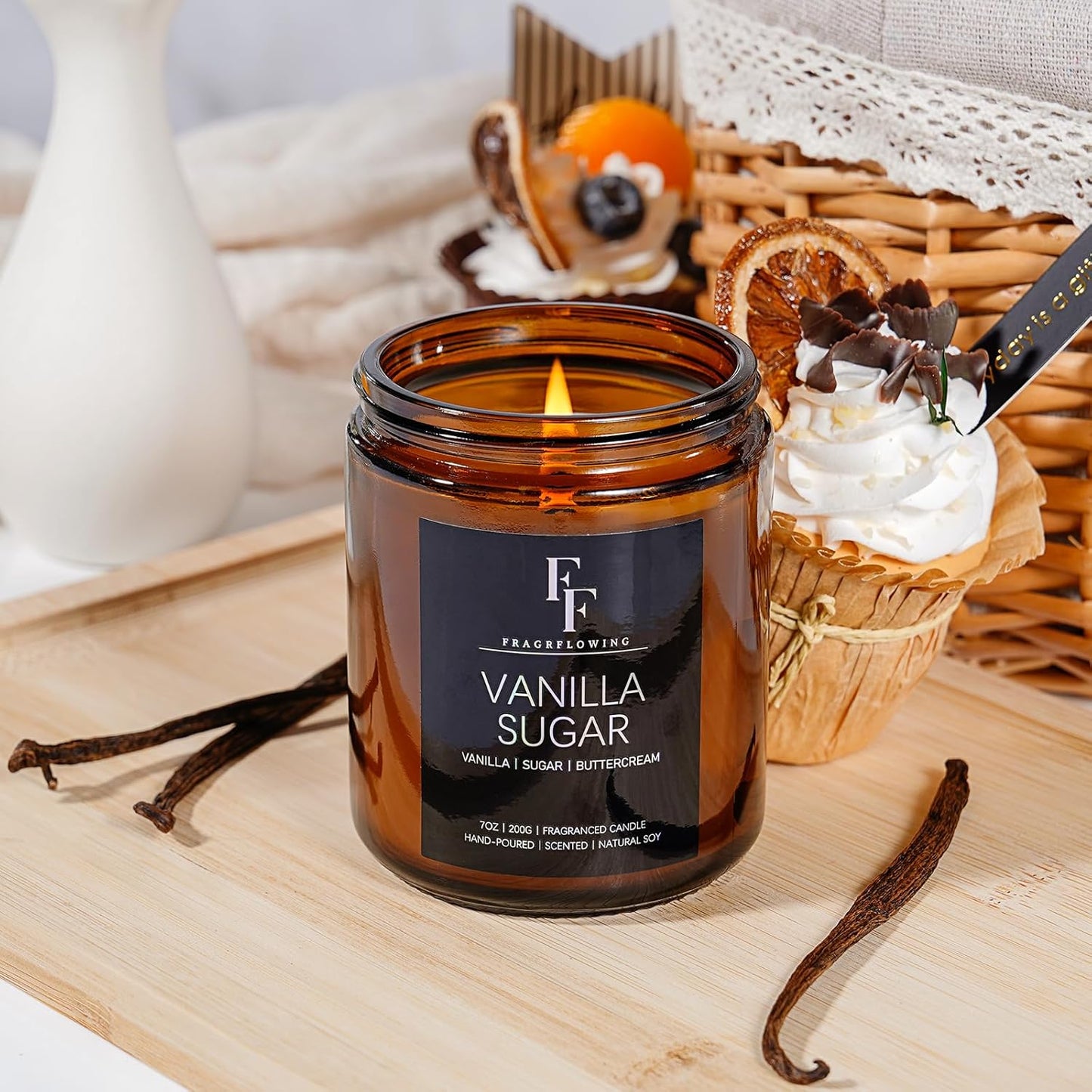 Vanilla Sugar Scented Candles for Home, Soy Wax Candle Aromatherapy Candles Gift for Women Men, 7oz