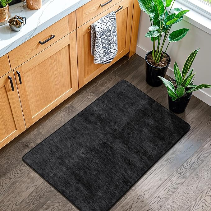 2x3 Washable Mat,Small EntryWay Rugs,Stainproof Non-Slip for Indoor Entranc | Low pile,Stain-resistant & Non-slip backing, Solid Vintage Style for indoor,entryway,kitchen,bathroom(2x3,Black)