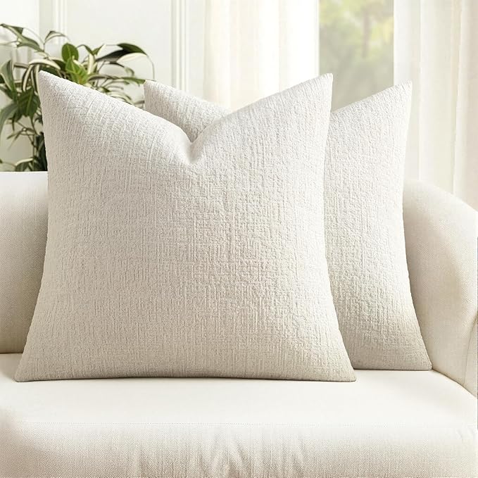 MIULEE Decorative Throw Pillow Covers 18x18 Pack of 2 White Couch Pillow Covers Soft Cozy Textured Chenille Pillowcases for Home Decor Sofa Living Room Cushion Bedroom