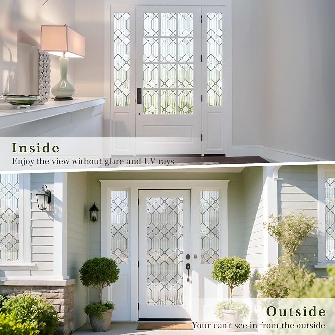 SUNBABY Reeded Glass Window Privacy Film, Decorative Frosted Glass Window Film for Bathroom & Front Door, 3D Static Cling Window Coverings Day and Night Privacy Sun Heat Blocking (35.4 x 157.4 Inch)