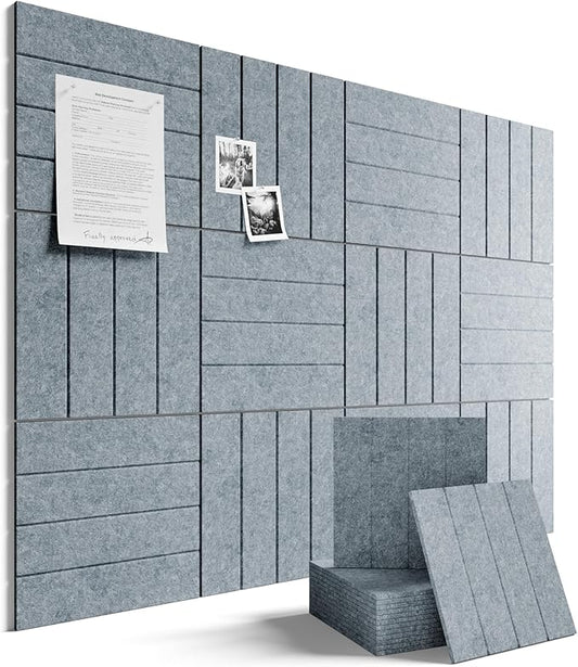Fluxynara Large Felt Bulletin Board 48" x 36" Cork Board Alternative-12 Pack with 64 Safe Removable Adhesive Tabs, Cork Boards for Walls Cork Board for Home Office Classroom Pin Board-Blue Gray