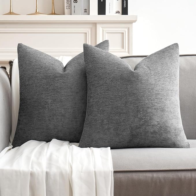 MIULEE Pack of 2 Dark Gray Decorative Pillow Covers 20x20 Inch | Soft Chenille Couch Throw Pillows Farmhouse Cushion Covers for Home Decor Sofa Bedroom Living Room