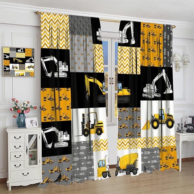 Cartoon Car Window Curtains,Kids Boys Truck Vehicle Tree Blue Rod Pocket Decor Cloth Fabric for Kitchen Office Bedroom Cafe Dining Room Living Room Drapes,42x45 in