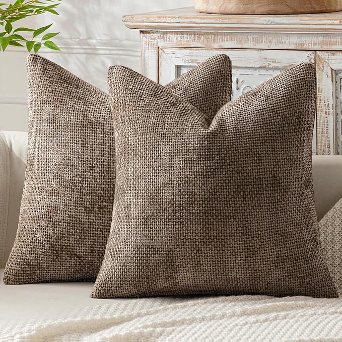 MIULEE Pack of 2 Couch Throw Pillow Covers 22x22 Inch Neutral Brown Boho Accent Decorative Pillow Covers Soft Chenille Farmhouse Cushion Covers for Home Decor Bed Sofa Living Room