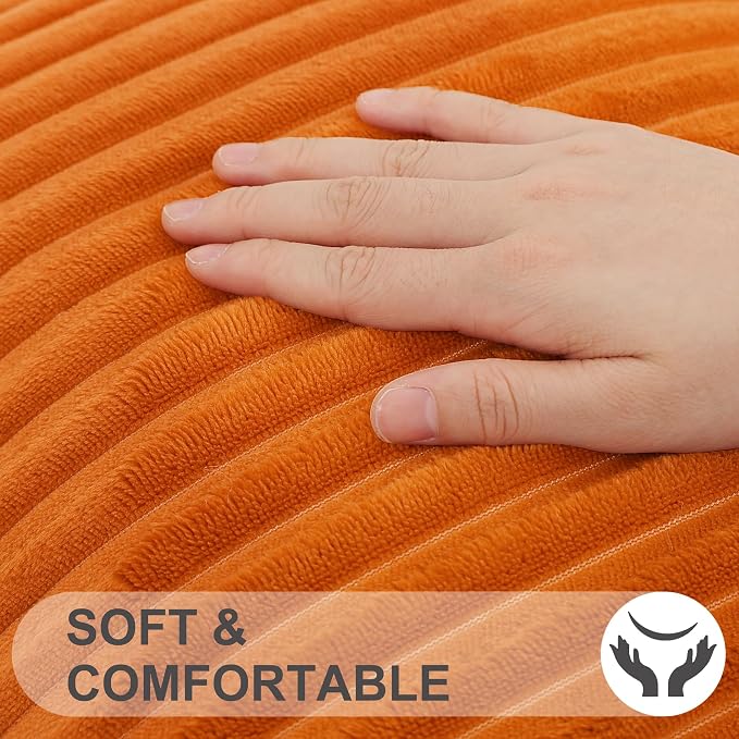 Simmore Decorative Fall Throw Pillow Covers 24x24 Set of 2, Soft Natural Plush Flannel Double-Sided Fluffy Couch Euro Sham Pillow Covers for Sofa Living Room, Orange