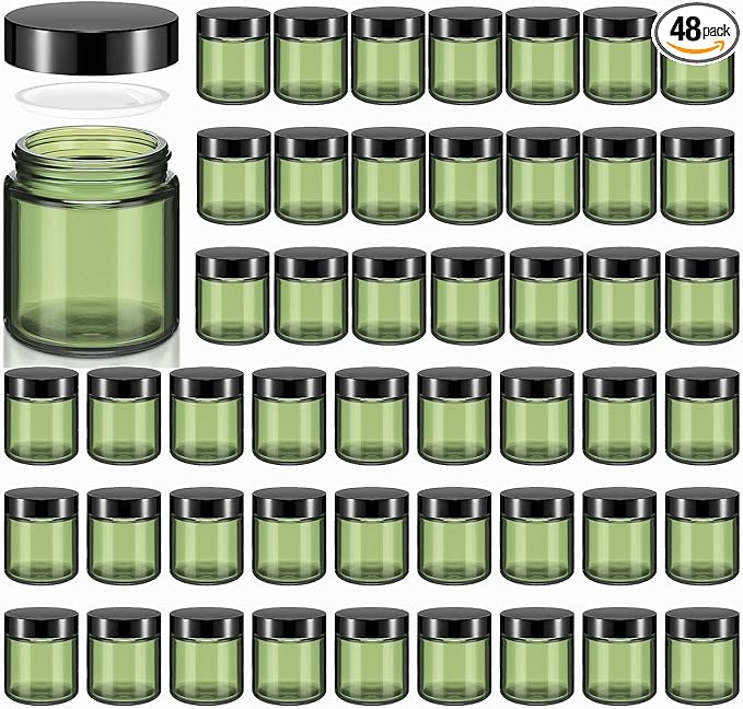 Norme 48 Pcs 4 oz Glass Jars with Lids Leakproof Round Airtight Empty Cosmetic Jars with Inner Liners Lid for Storing Lotions Powder Ointments Making Tins (Olive Green)