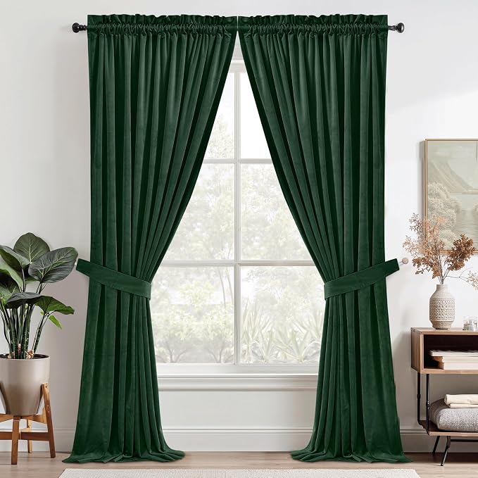 StangH Dark Green Sliding Door Curtains for Bedroom 108 inches, 2 Panels | Christmas Decor, Holiday Gifts, 300GSM Soft Heavy Velvet, Thermal Insulated, Privacy Protect, Living Room, Dining Room