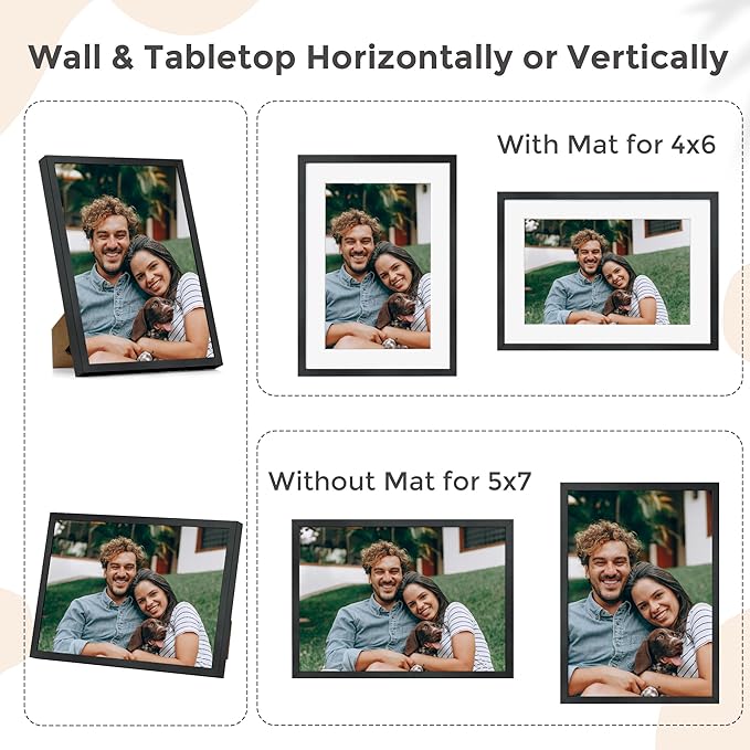 FLYJOE 5x7 Picture | Metal Picture Frame With Mat For 4x6 | 5x7 Aluminum Frame | 5 x 7 Photo Frame | Plexiglass And Hanging Hardware Included | 5x7 Black Picture Frame | 3Pcs, Black