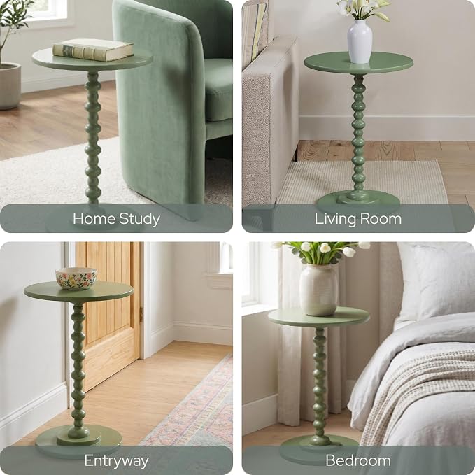 Convenience Concepts Classic Accents Amelia Spindle Table 18" - Traditional Solid Wood Round Side Accent, Display Pedestal for Transitional Living Room, Entryway, Hallway, or Bedroom, Dark Sage Green