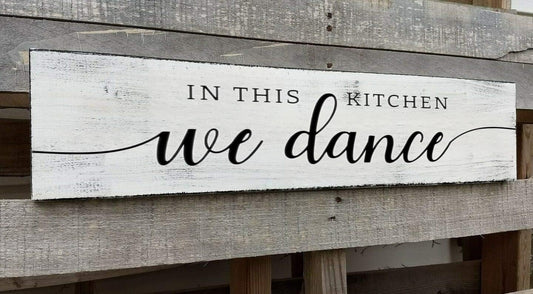 in This Kitchen We Dance Sign, Rustic Farmhouse Wood Wall Hanging Kitchen Plaque Decorations, Kitchen Sign Decor for Dinning Room (Dance) 6x16 Inch