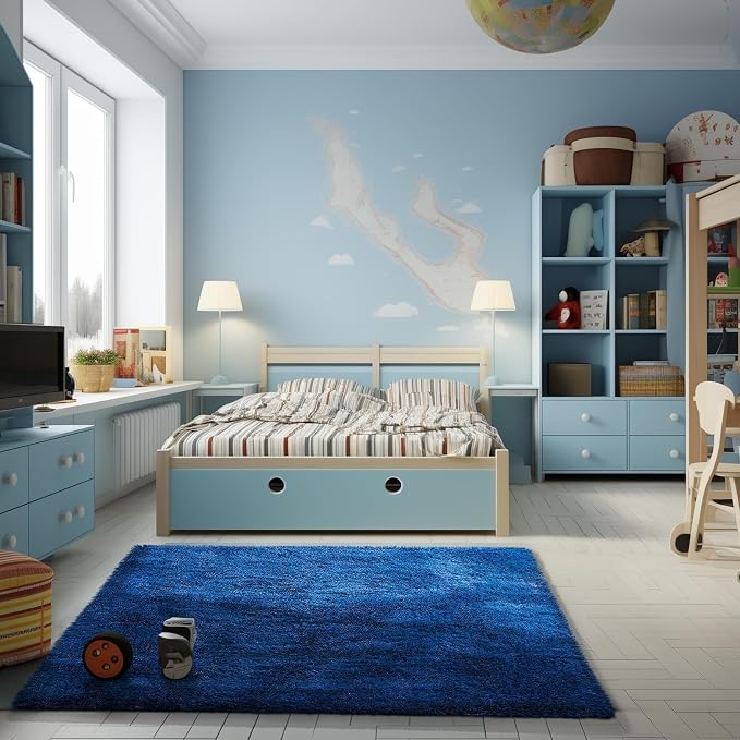 Ophanie Blue Rug, Boys 3x5 Rugs for Bedroom Royal Dark Blue Carpet Nursery Aesthetic, Kids Playroom Navy Area Rugs for Girls Teen Home Decor with Over 99 pcs Pile fibers
