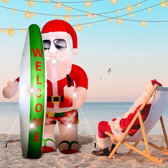 VIHOSE 5.4 Ft Christmas Inflatable Decorations Hawaiian Tropical Santa Claus on Beach Blow Up Yard Decor Build in Led Lights for Indoor Outdoor Garden Lawn Holiday Party