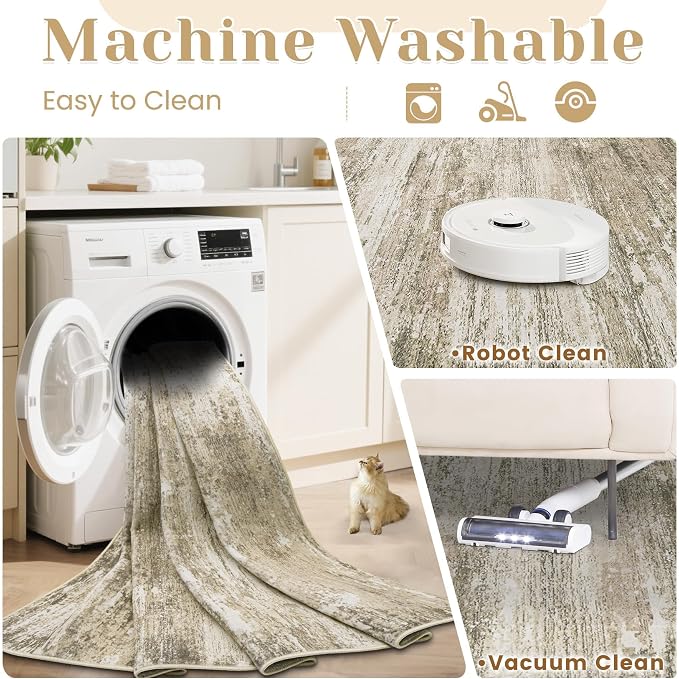 Washable Rug 8x10 Area Rugs for Living Room: Large Neutral Soft Rug Abstract Non Slip Low Pile Modern Carpet for Bedroom Kitchen Nursery Office Dining Room Indoor (Brown, 8'x10')