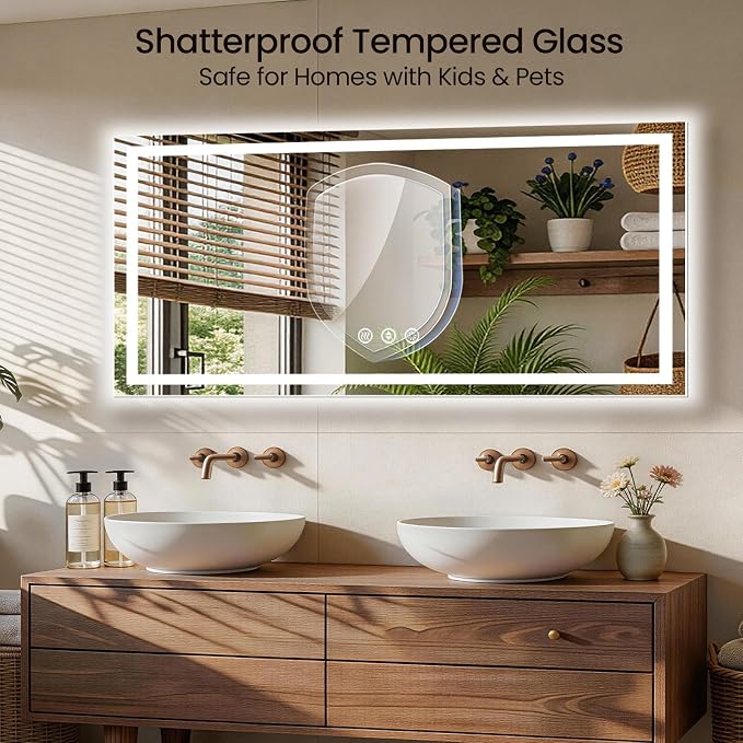 72X30 LED Bathroom Mirror with Lights, Anti-Fog, Backlit + Front Lit, Lighted Bathroom Vanity Mirror for Wall, Memory Function, Dimmable, Tempered Glass, Shatter-Proof